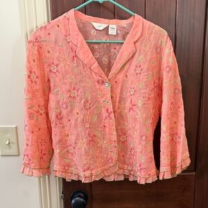 J. Jill Pink Floral Embroidered Blouse